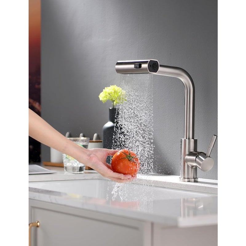 Obrotowa, wyciągana bateria kuchenna 360° – bateria jednouchwytowa do zlewu kuchennego – nikiel szczotkowany