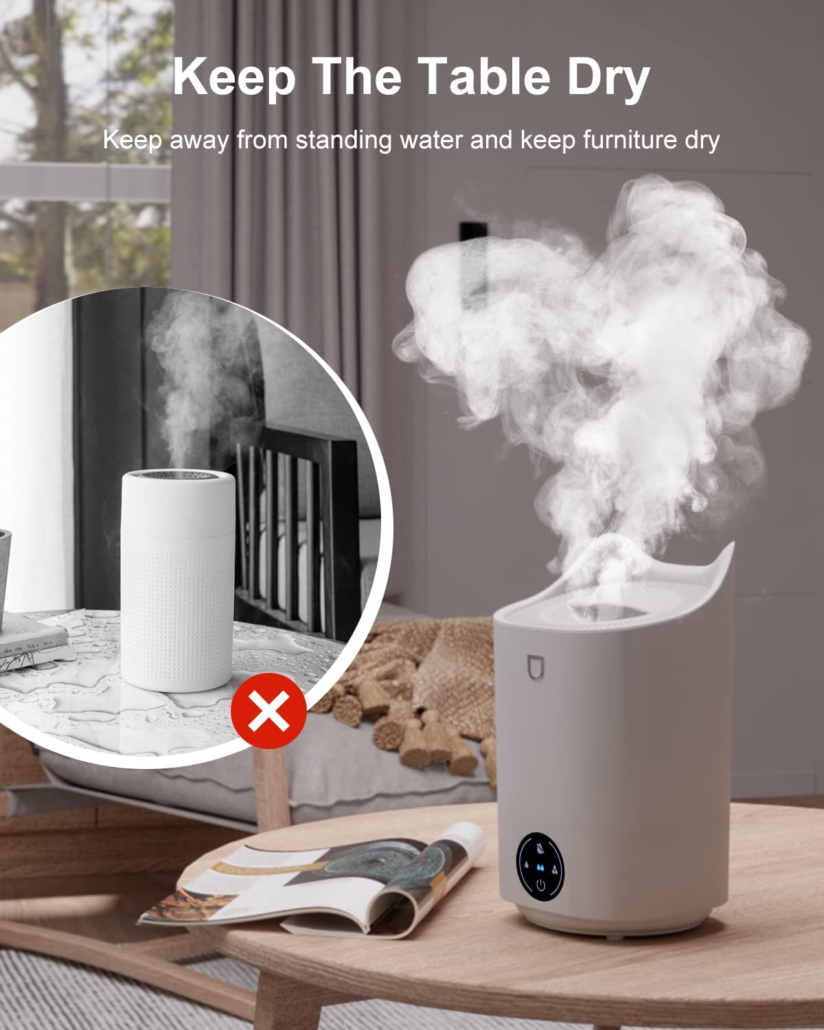 Humidificateur D'air 4L Silencieux (28 DB) - Fonction Diffuseur D'huiles Essentielles - 4 Modes Brume - Jusqu'à 48h D'autonomie