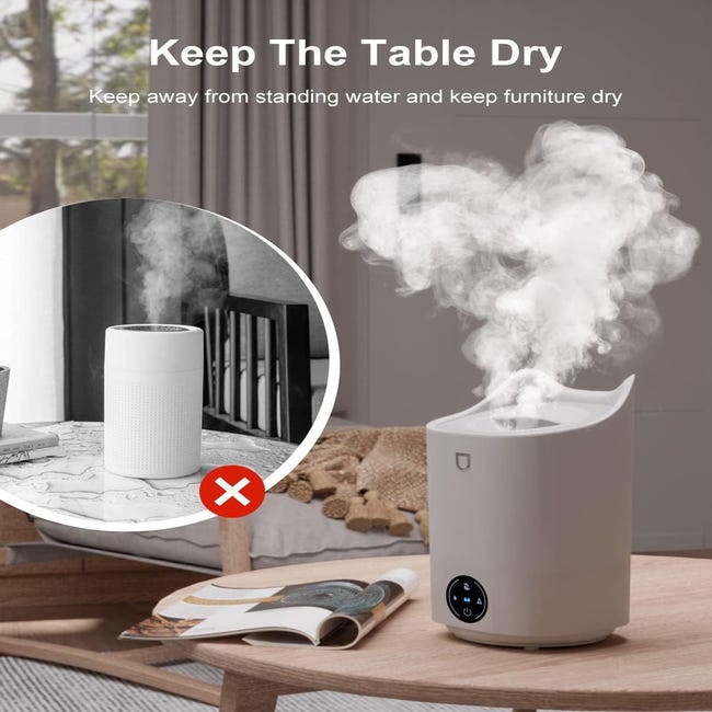 Humidificateur D'air 4L Silencieux (28 DB) - Fonction Diffuseur D'huiles Essentielles - 4 Modes Brume - Jusqu'à 48h D'autonomie