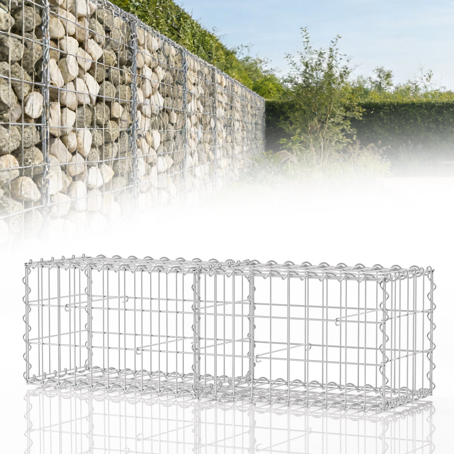Klatka na kamienie gabionowe 100x30x30 cm, zestaw 2 sztuk, stal ocynkowana w kolorze srebrnym – idealna do ogrodzeń, murów, w zestawie 8 haczyki