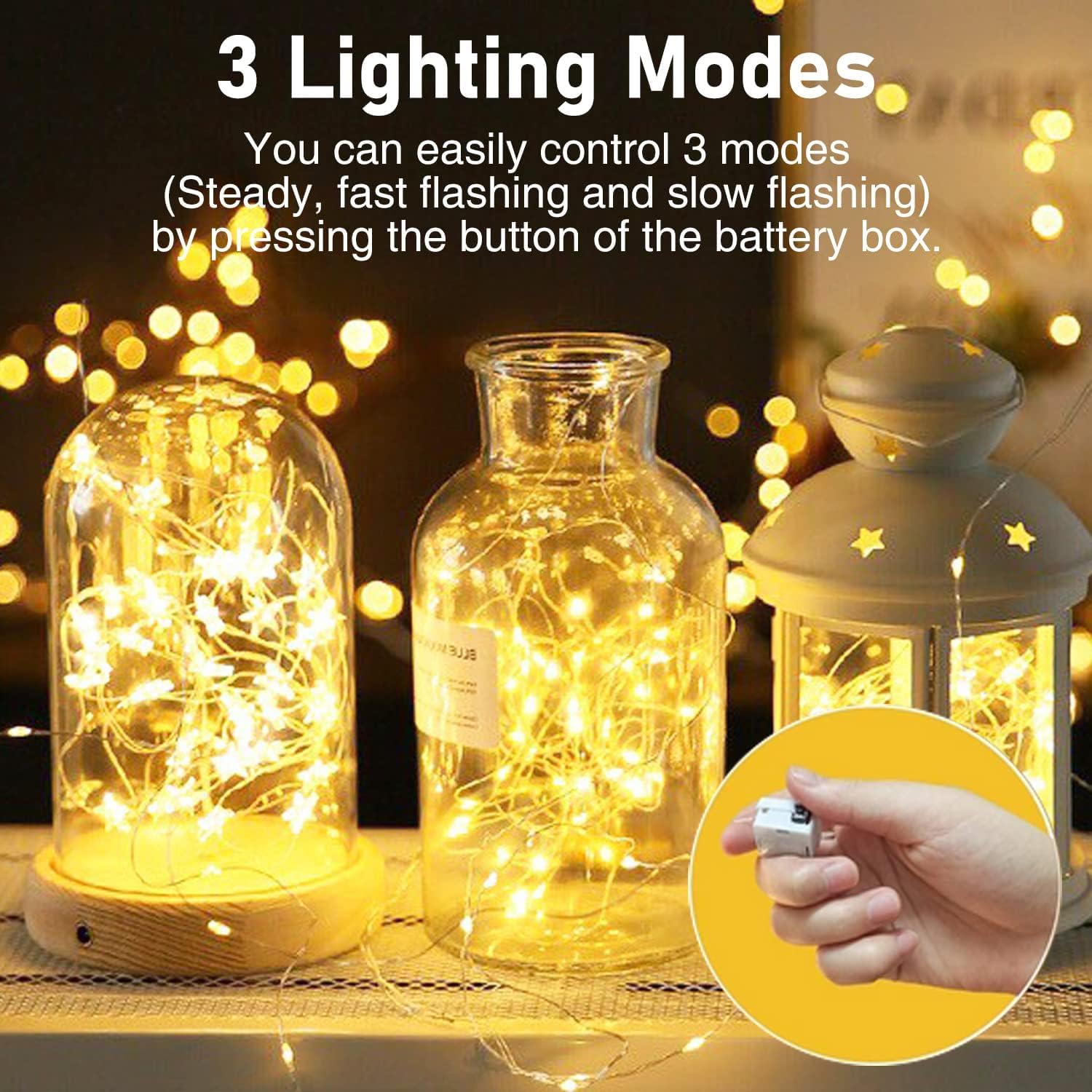 Lot de 12 Mini Guirlande LED à Pile, 2M 3 Modes Pile, Petite Guirlande Lumineuse Led Interieur Décoration pour Jardin, Chambre, Mariage, Fête, Noël - 5