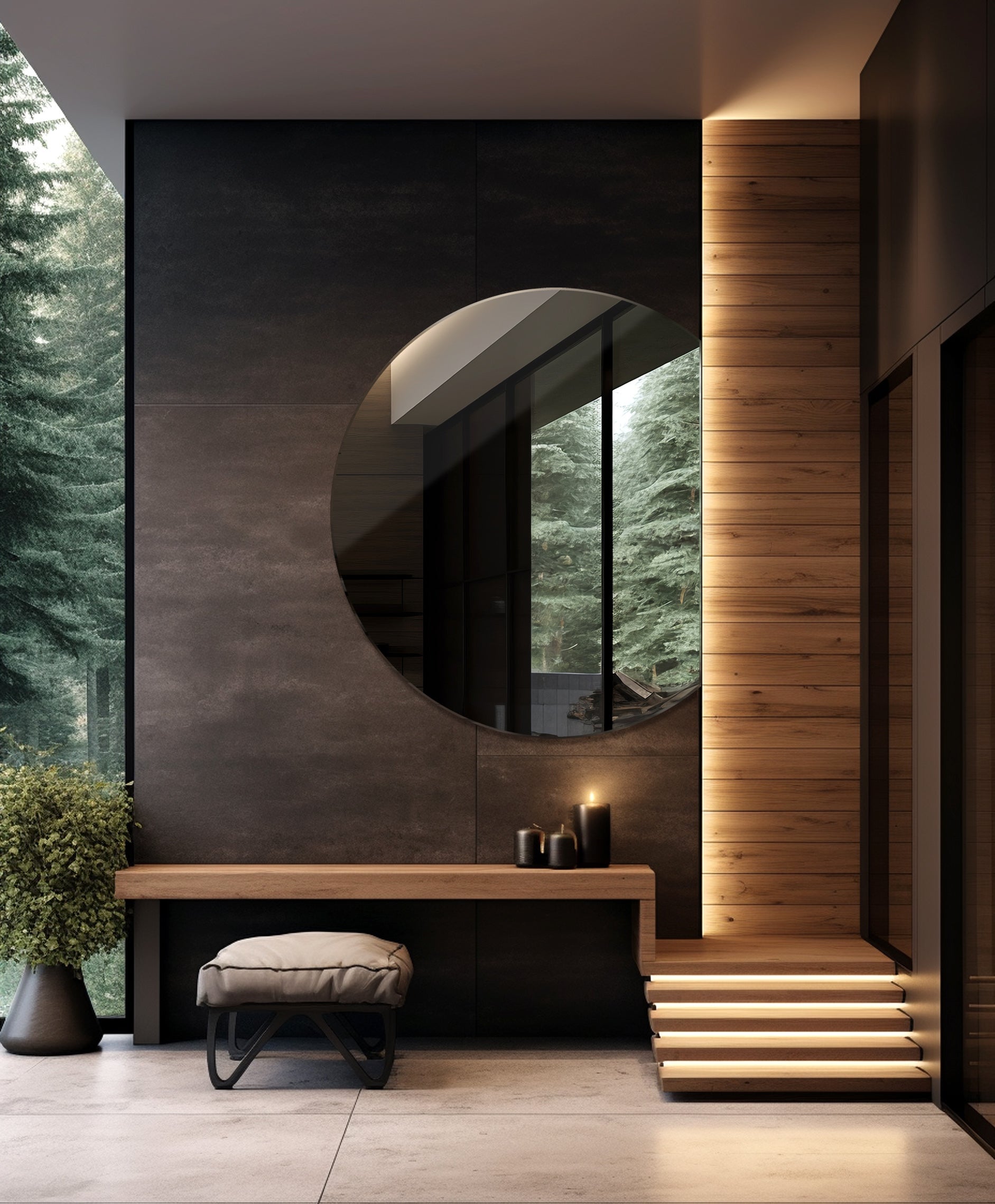 Miroir demi cercle, miroir de lavabo moderne pour salle de bain, maquillage, cercle biseauté, montage mural 100 - 7