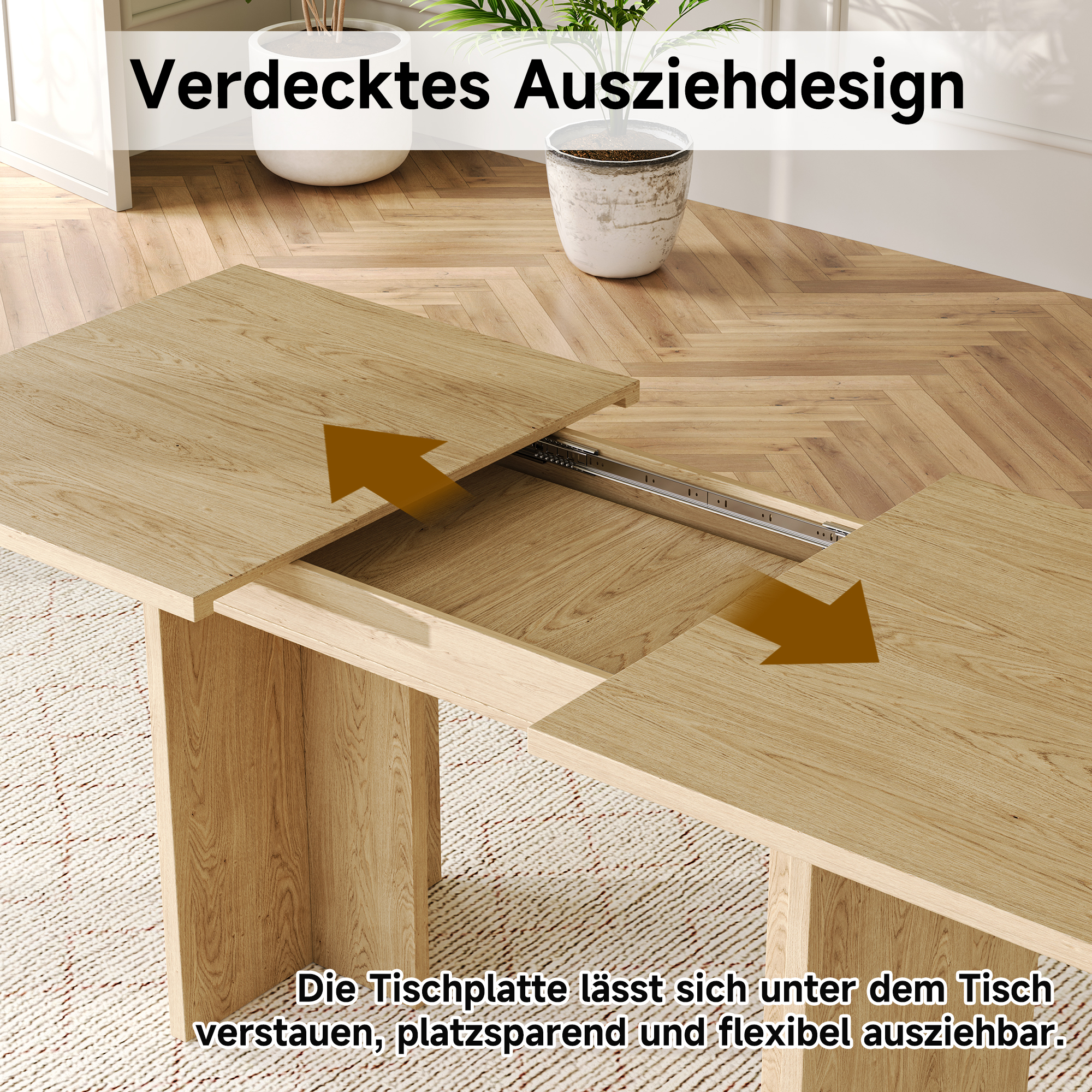 Table à manger extensible 6 à 8 couverts - 140/180 x 80 x 75 cm - MDF - Chêne - 6