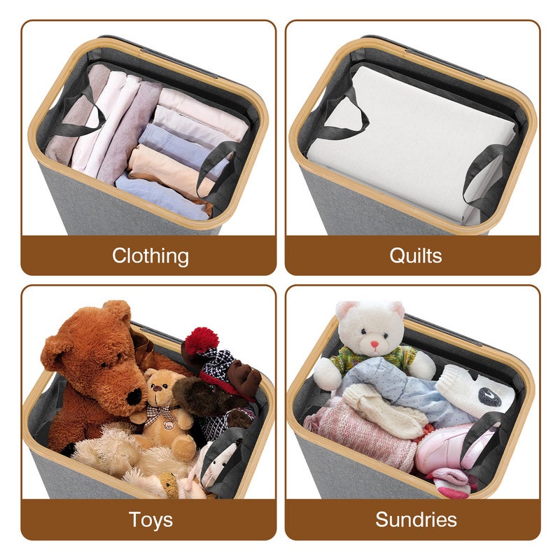 Panier à linge gris, 57 x 37 x 75 cm, avec couvercle et poignées - 6