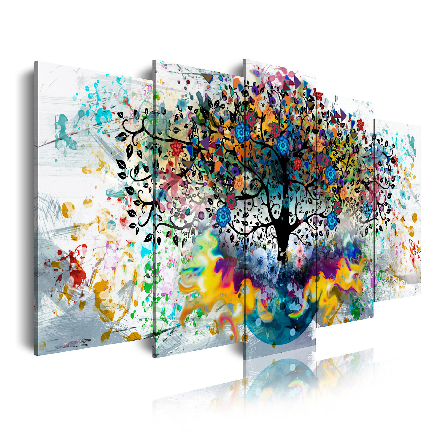 Dekoarte - cuadros modernos impresión de imagen artística | lienzo decorativo | paisaje árbol colores en fondo blanco | 5 piezas 150x80cm