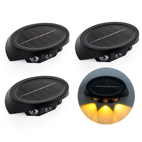 Solarna lampa ścienna, nie wymaga wiercenia, zewnętrzne światło ciepłe białe, światło korytarzowe, wypukła lampa ścienna lustrzana - 3 sztuki