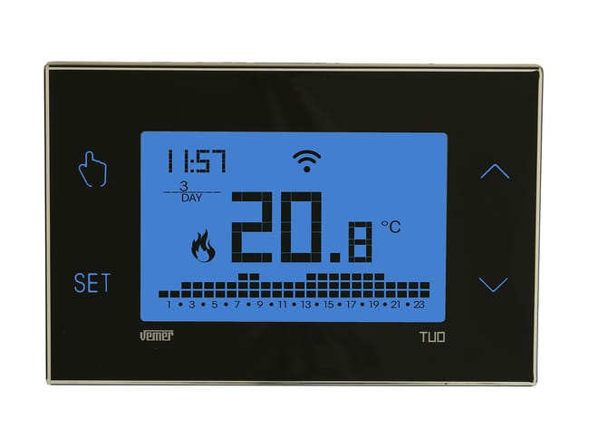 VEMER VE793800 TUO WIFI LITE - Termostato WiFi Intelligente Programmabile Per Caldaia, Compatibile Con Alexa E Google Home, Gestibile Con App Per Controllo Remoto, Alimentazione 230V, Nero
