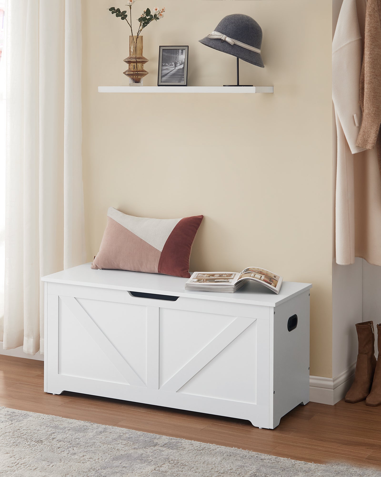 Coffre De Rangement, Avec 2 Charnières De Sécurité, Imitation Grange, 40 X 100 X 46 Cm - 2