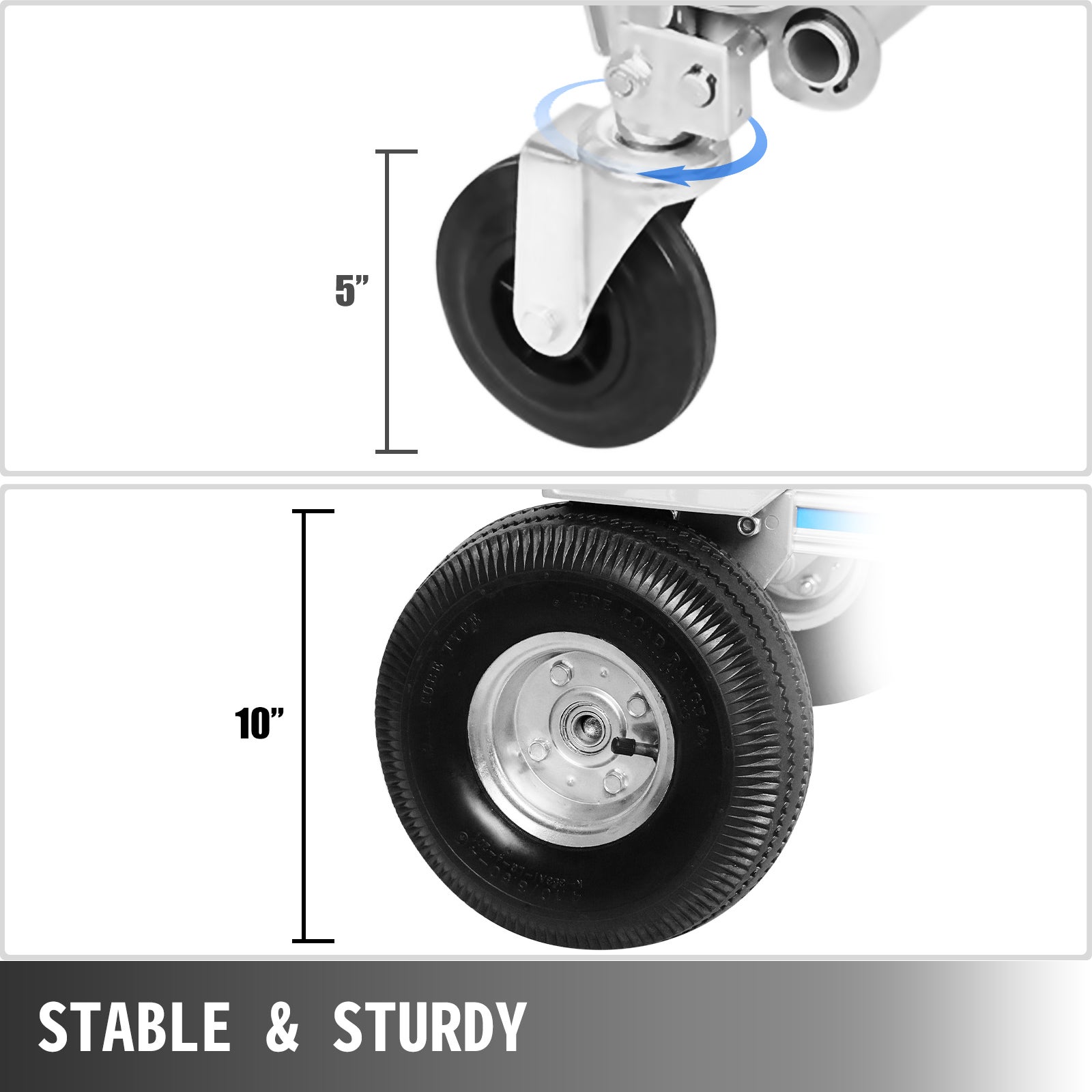 Diable Pliant en Aluminium VEVOR 3 en 1 Multi-usage Coulisseau d'Escalier 350kg Chariot avec Pneus Pneumatiques pour Transporter Charge Lourd - 6