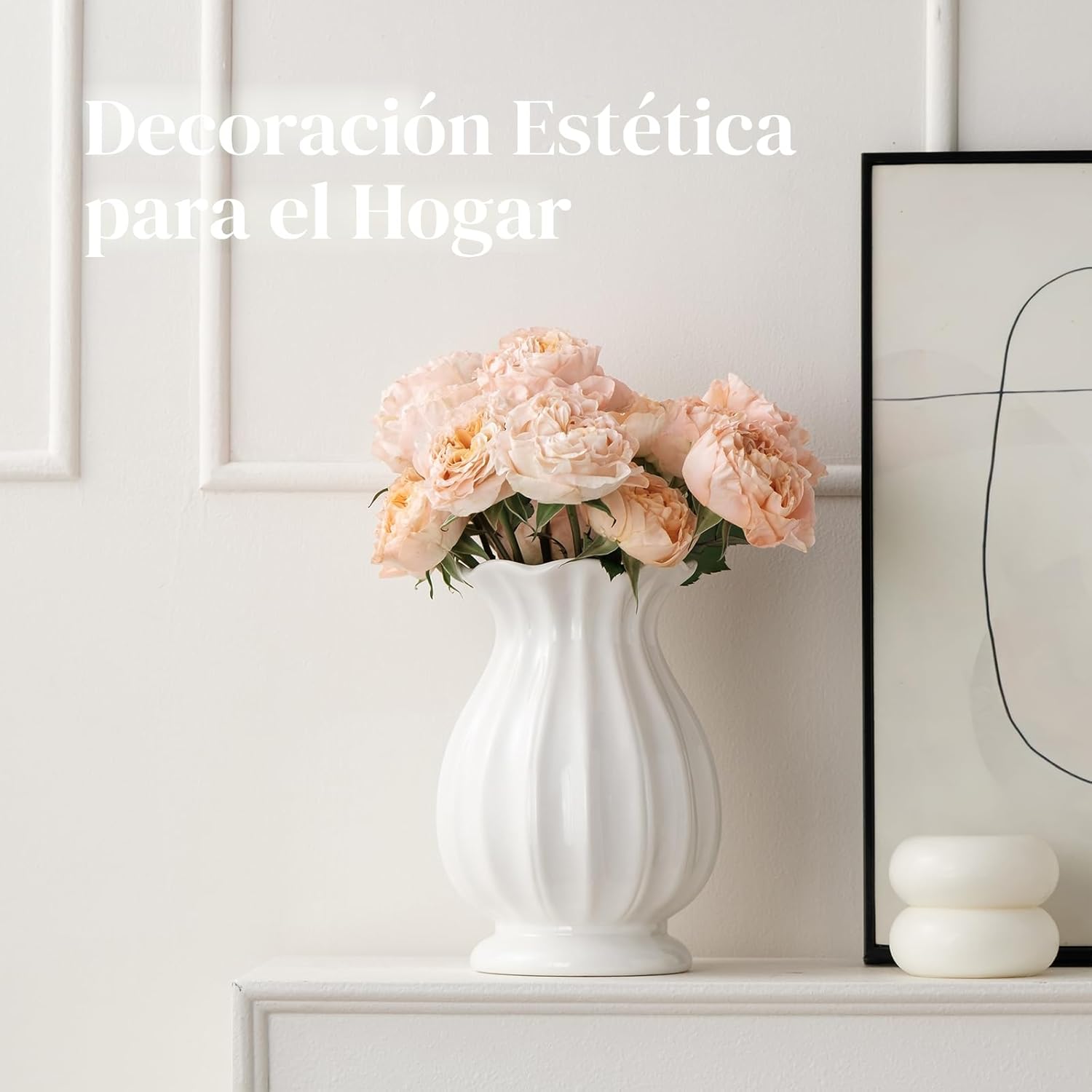 Vaso de cerâmica branca, vaso de flores de 16,5 cm (6,5 polegadas), decoração para casa, vasos decorativos modernos para buquês. - 2