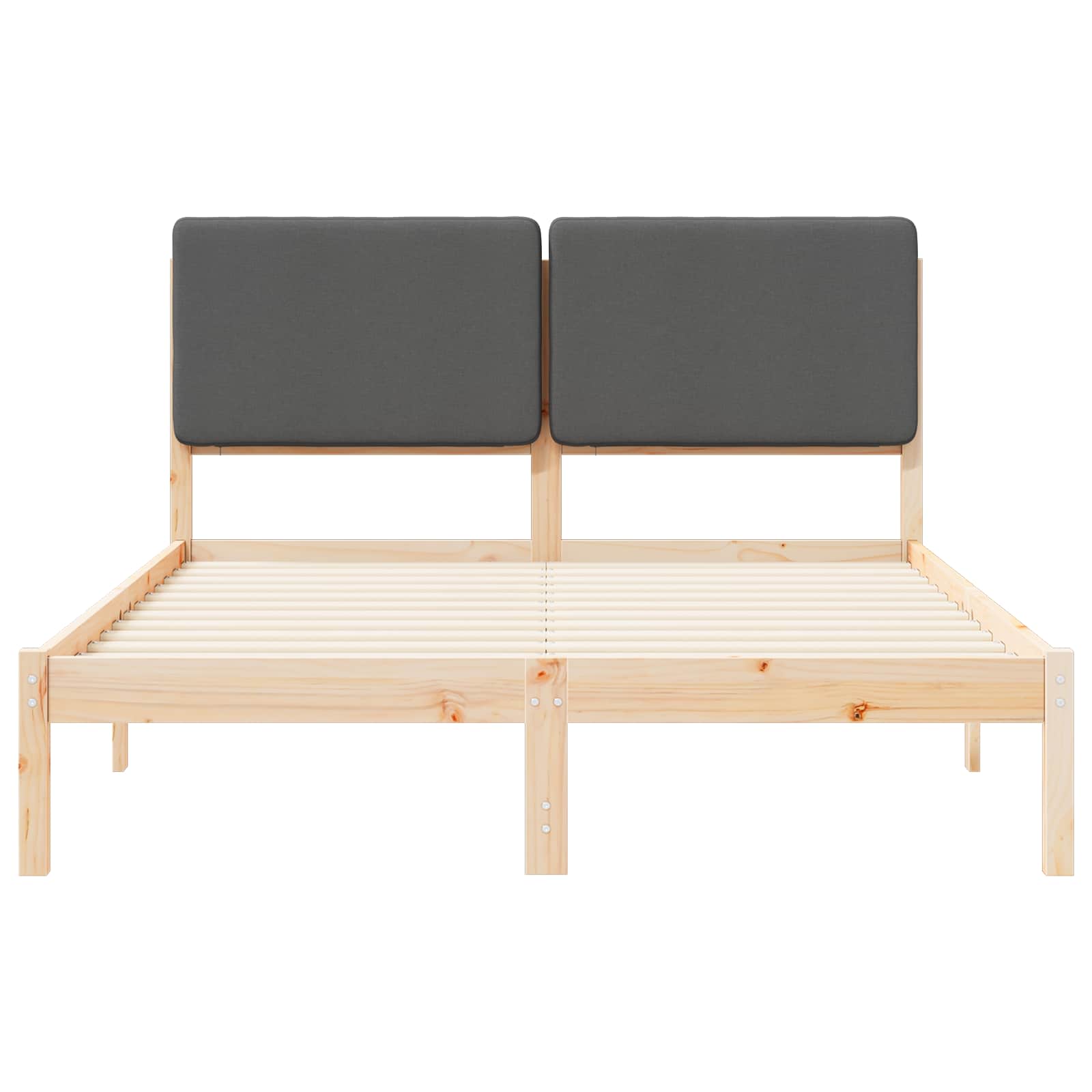 Cadre de lit avec tête de lit rembourrée en pin massif, gris foncé, pour la chambre - 5