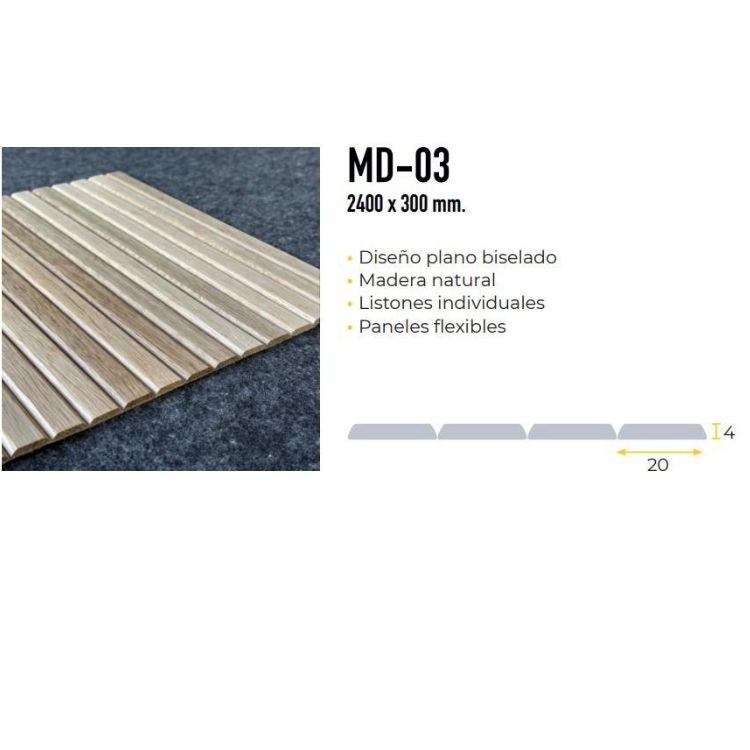 Rivestimento murale Palilleria bisellato flessibile effetto 3D in legno di Rovere Naturale 300X2400 mm (0,72 m2/scatola) - 2