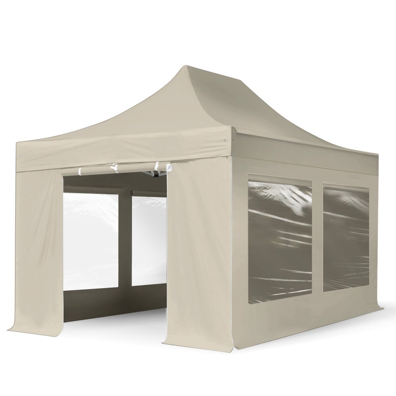 3x4,5 m Namiot Ekspresowy PROFESSIONAL Alu 40 mm, ze ścianami bocznymi, okna panoramiczne , kremowy