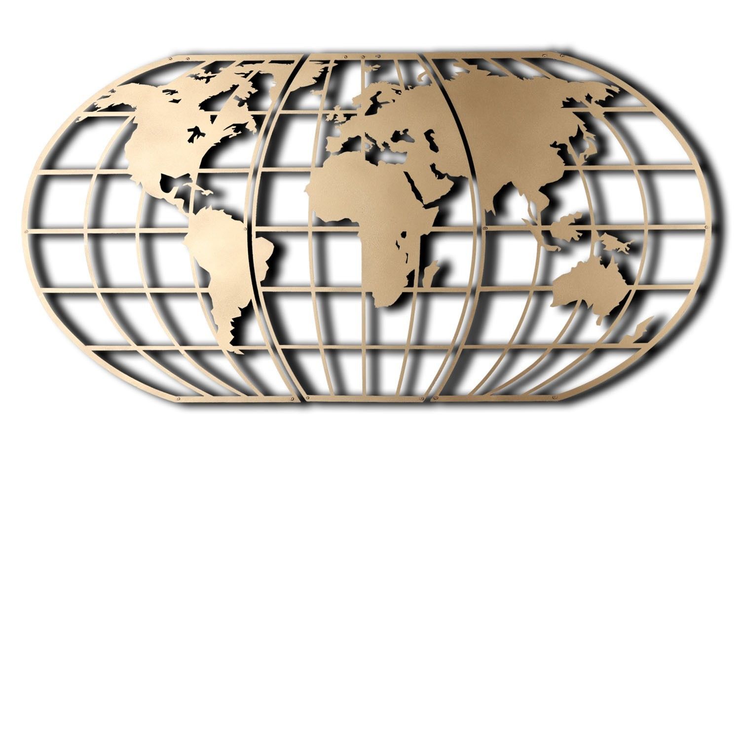 Decoratiune perete WORLD MAP GLOBE, auriu, metal, 120x60 cm