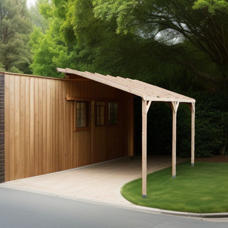 Habrita - Carport mural pergola adossable autoclavé sans couverture surface 15 m2 - CAR3050AM Habrita Foresta - 6