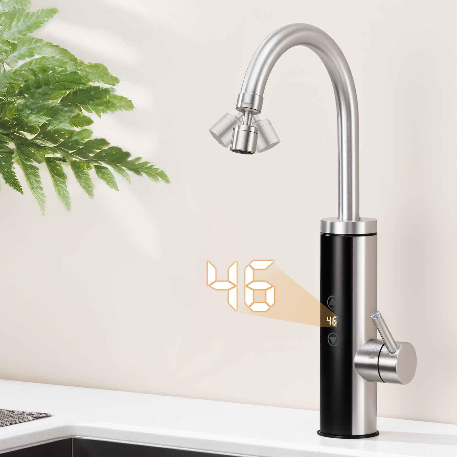 Kran elektryczny o mocy 3400 W ze szczotkowanej stali nierdzewnej - inteligentny zawór mieszający z ekranem dotykowym