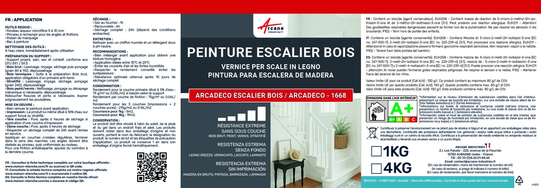Peinture Escalier Bois : ARCADÉCO ESCALIER BOIS Telegris 4 - RAL 7047 - 4 kg - ARCANE INDUSTRIES - 7