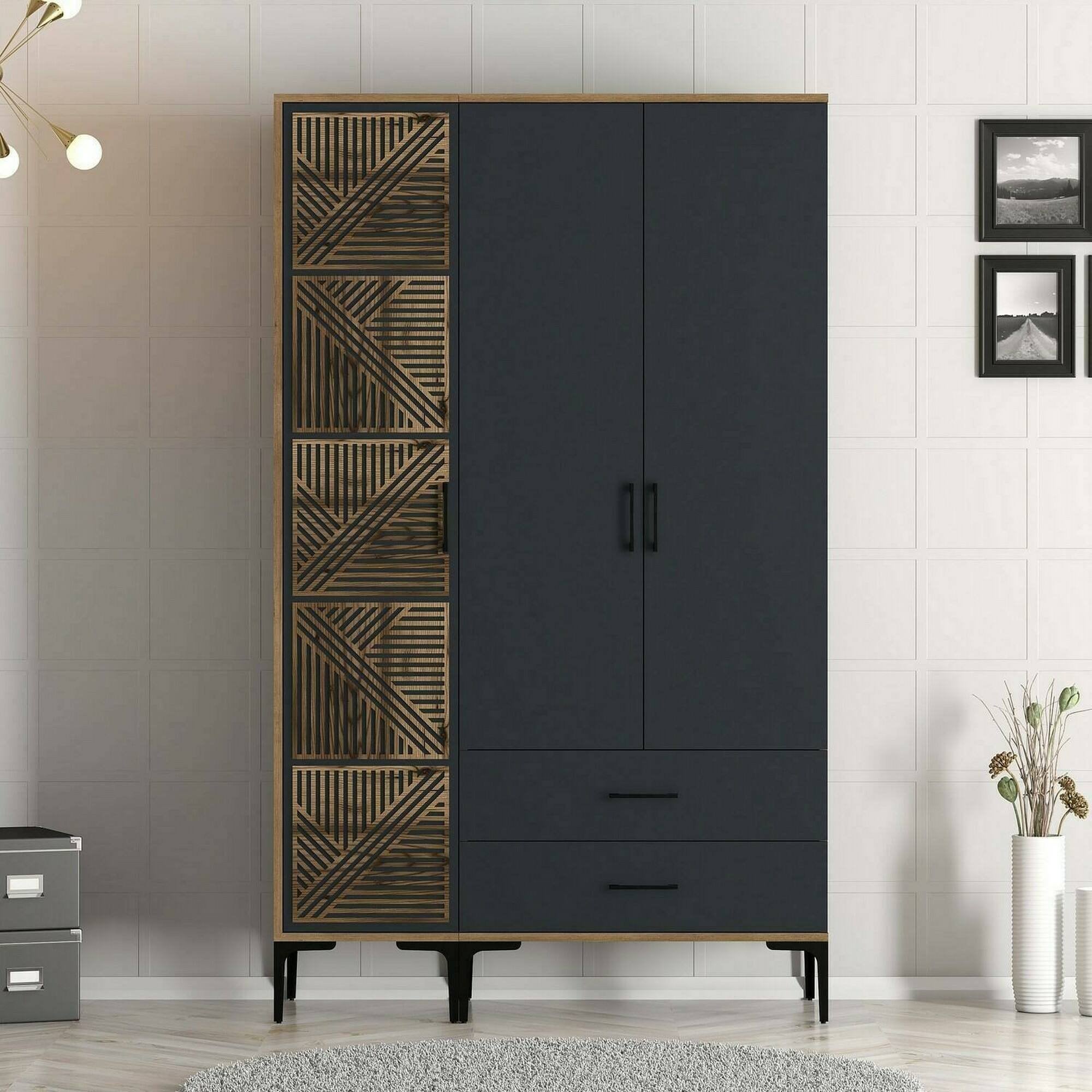 Armadio Pieghevole LANTUS – 175x150x45 Cm, Nero, Per Camera Da Letto O Guardaroba, Tessuto Non Tessuto