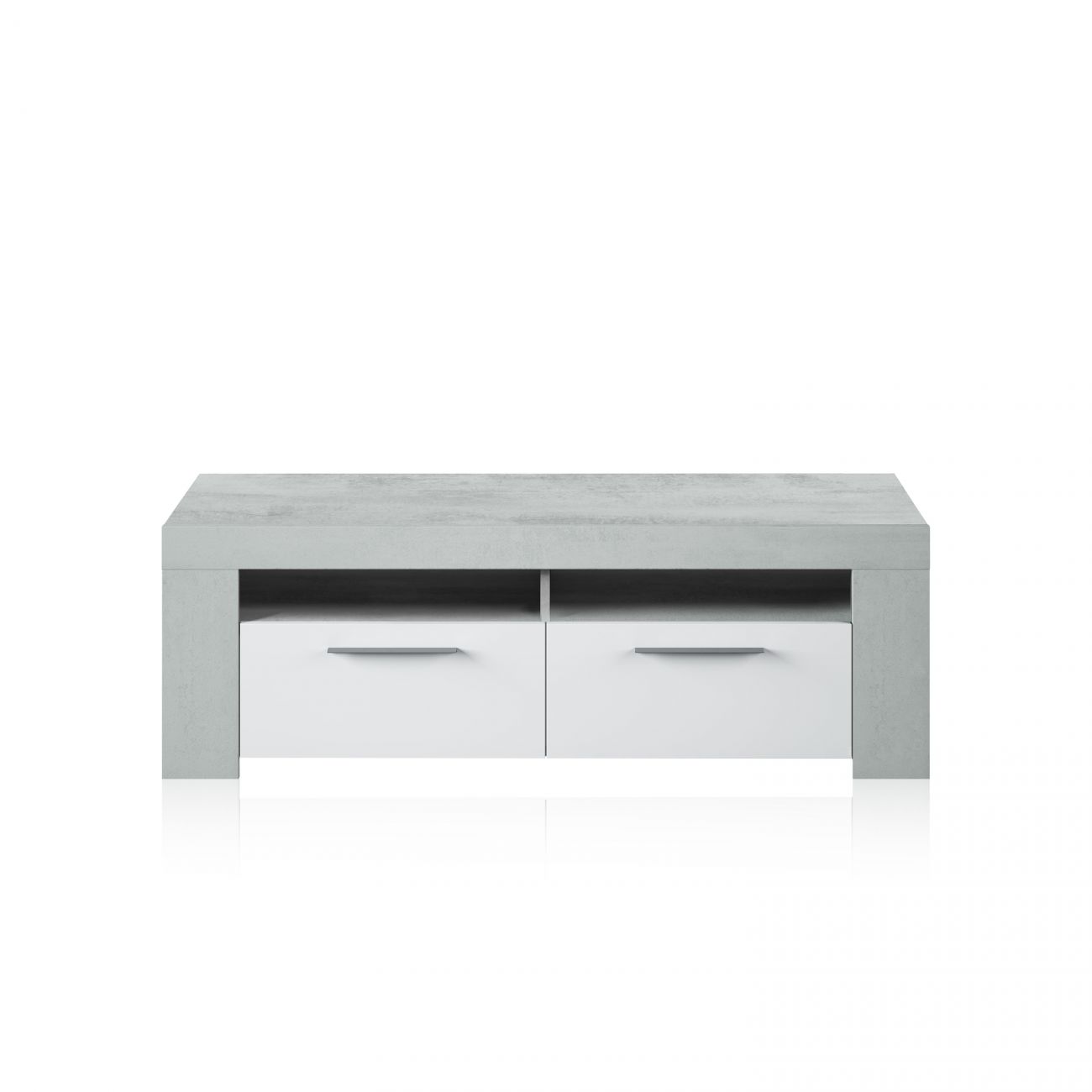 Meuble TV WENDY 2 portes et 2 niches de rangement L120cm - Blanc / Béton - 7