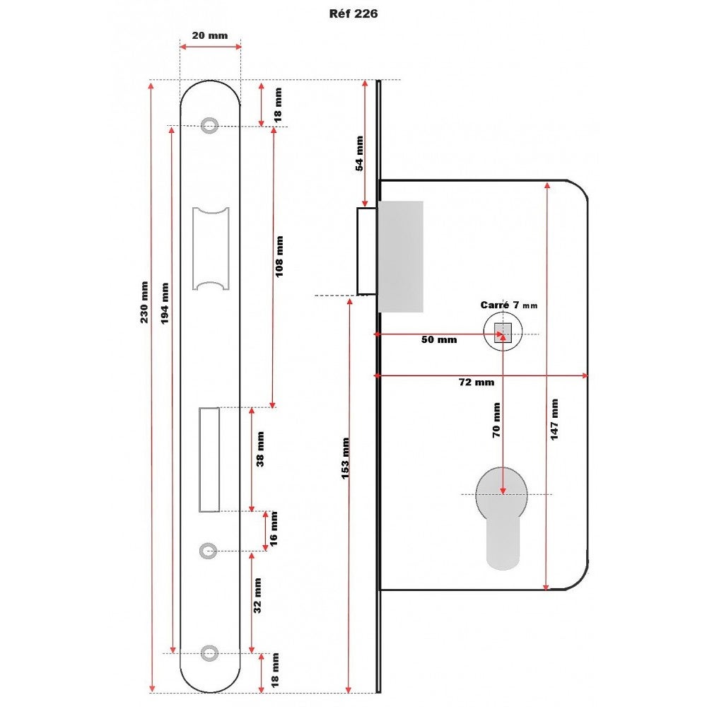 Serrure mono-point à encastrer avec trou cylindre et axe de 50 mm couleur noir Klose Besser - 2