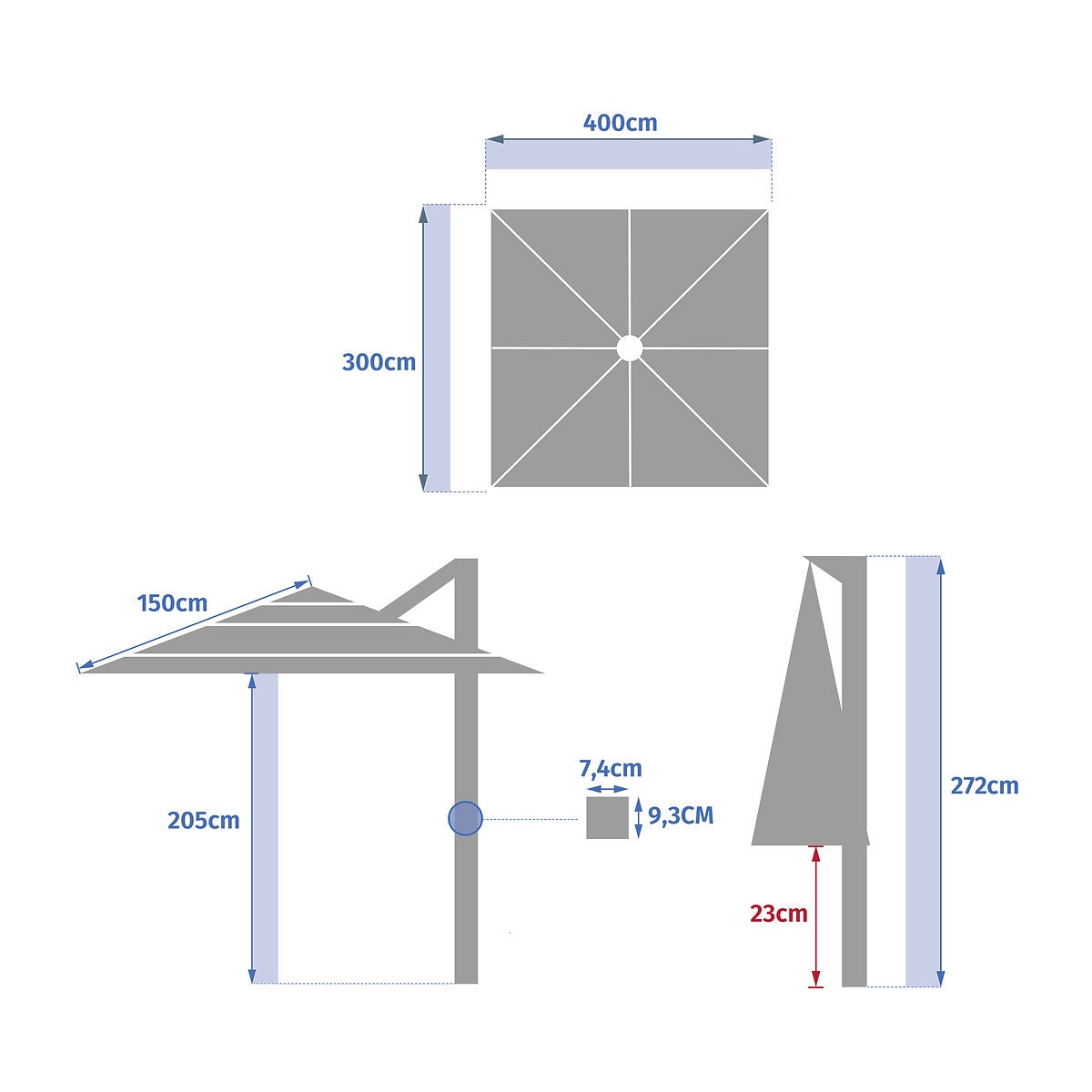 Parasol déporté rectangulaire multi-toile 