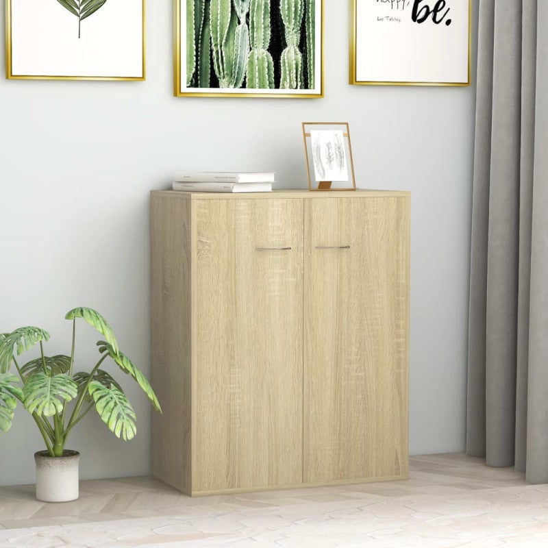 Buffet Rangement Salon Chêne Sonoma - 100x33x75cm - Bois Ingénierie, Pieds Réglables