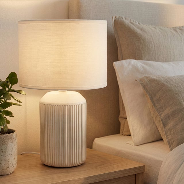 BRILONER INO Lámpara de sobremesa de cerámica, pantalla de tela, cerámica, blanca, exc. 1x E27 máx. 10W