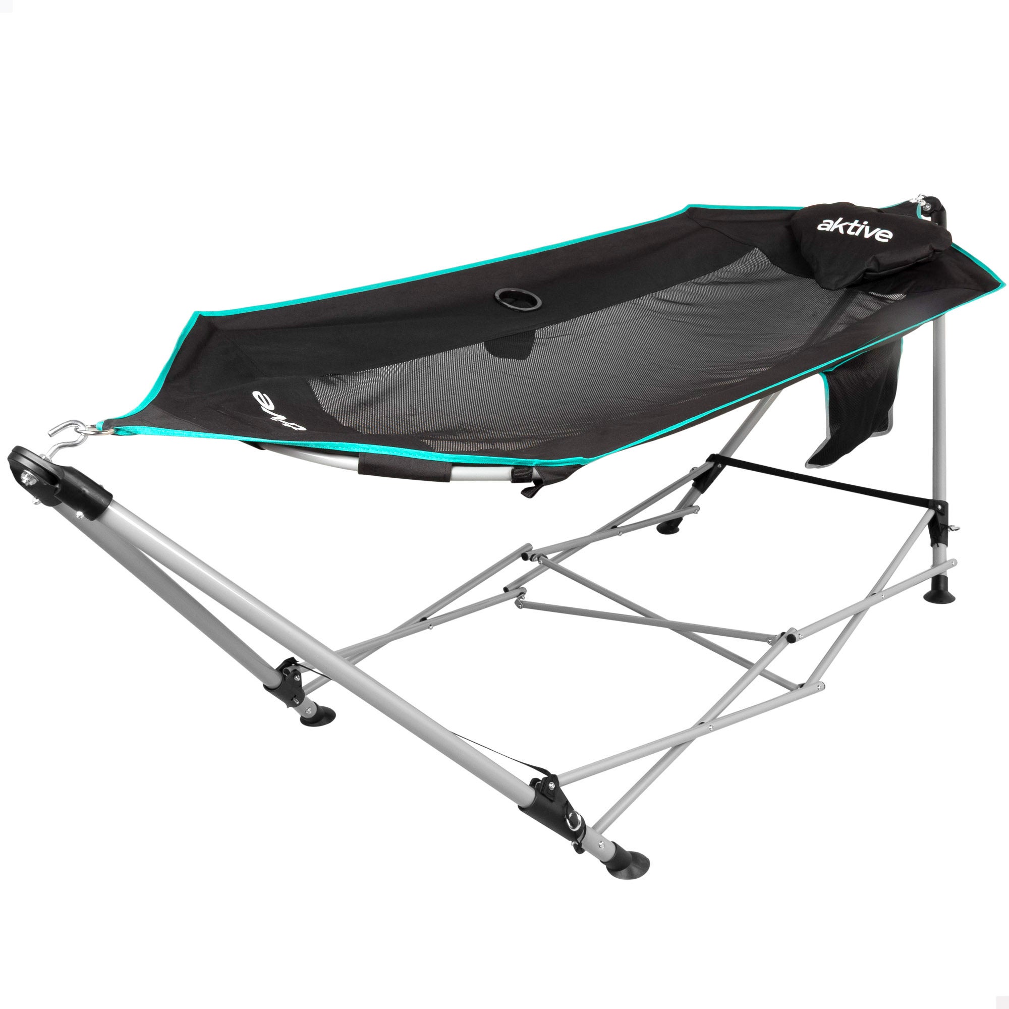Aktive hamaca plegable con estructura de acero 265x78x80 cm con posavasos