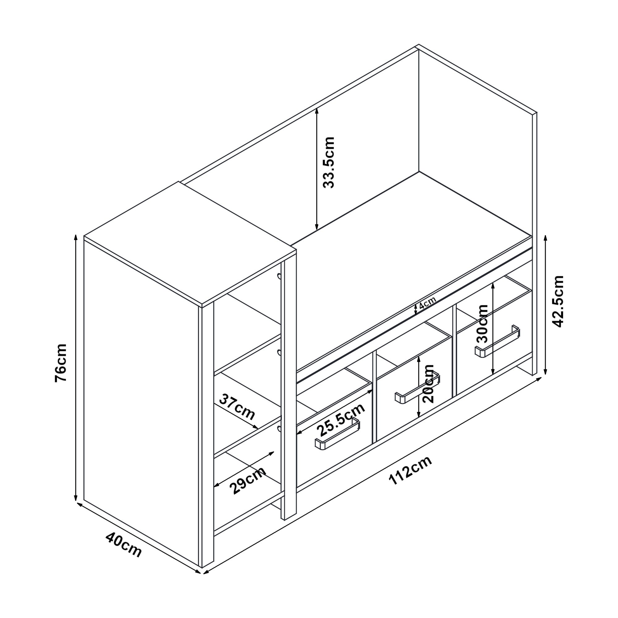 Estante de livros para crianças com banco Høylandet 76x112x40 cm - Branco/Cinza [pt.home]. - 3