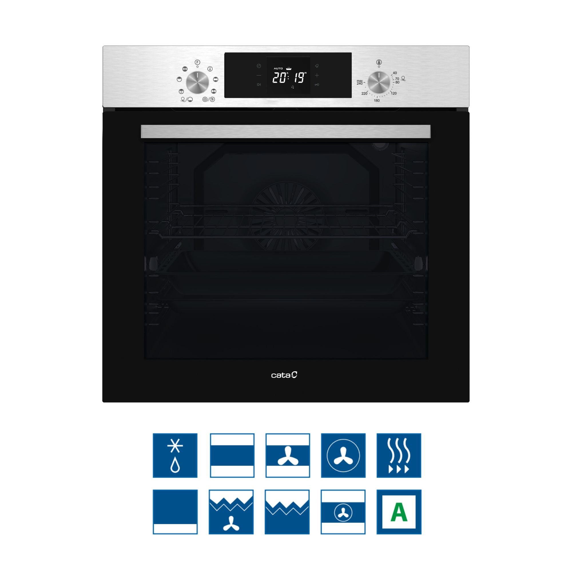 Cata  Horno Multifunción Mds 8008 X 8 Funciones 80L Mandos Pushpull Display Digital Puerta Panorámica Aquasmart Color Cristal Y Acero Negro , Leroy Merlin