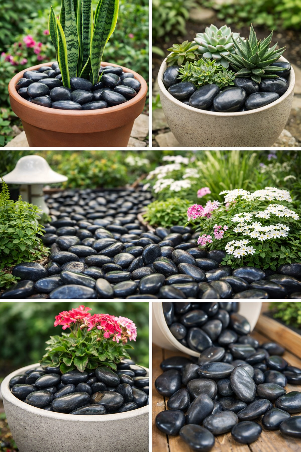 Piedras Negras Decorativas 60-80 mm Negras 10 Kg | Para Jardín Interior y Exterior - 4