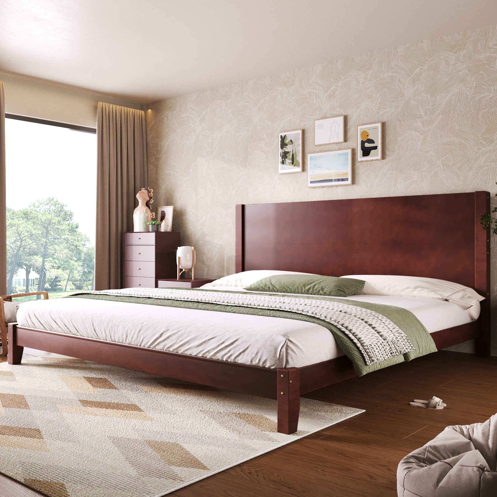 Łóżko z platformą 180x200 z zagłówkiem i ramą z listew, brązowe, stelaż listwowy, praktyczny i wygodny design