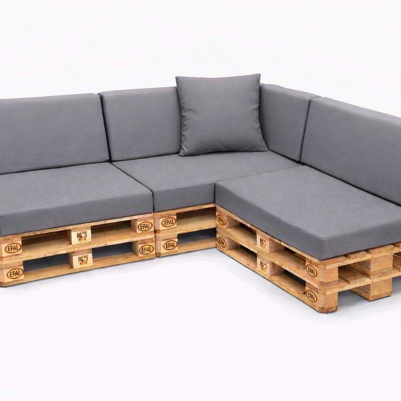 Zestaw 8 poduszek na palety ogrodowe 120×60×10 cm – siedzisko i oparcie 120×40×10 cm, poduszki na meble ogrdowe, szare