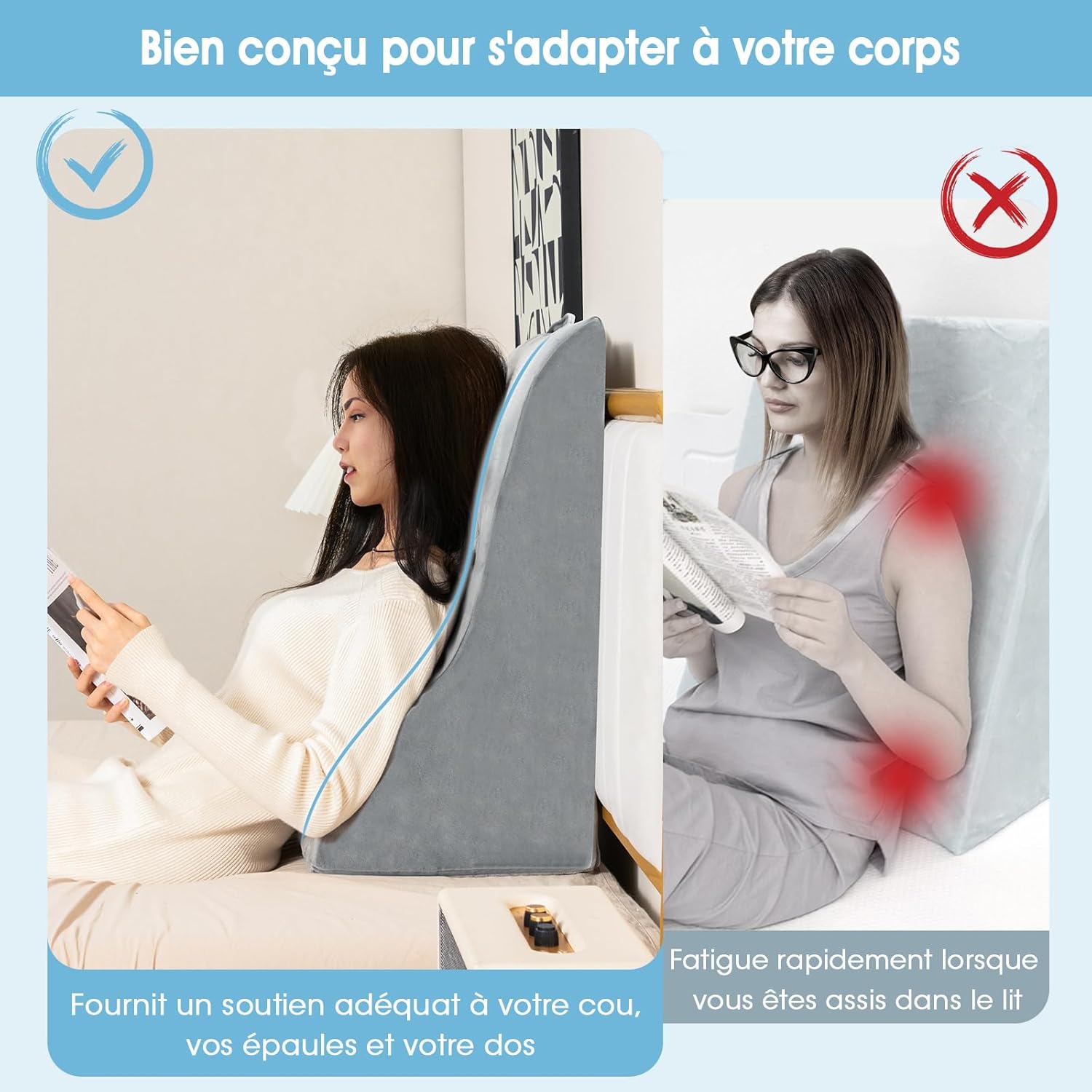 Cuscino a Cuneo per Letto e Divano, Cuscino con Design Curvo unico e Fodera Lavabile, Cuscino a Cuneo Ergonomico in Spugna, per Camera da Lett - 7