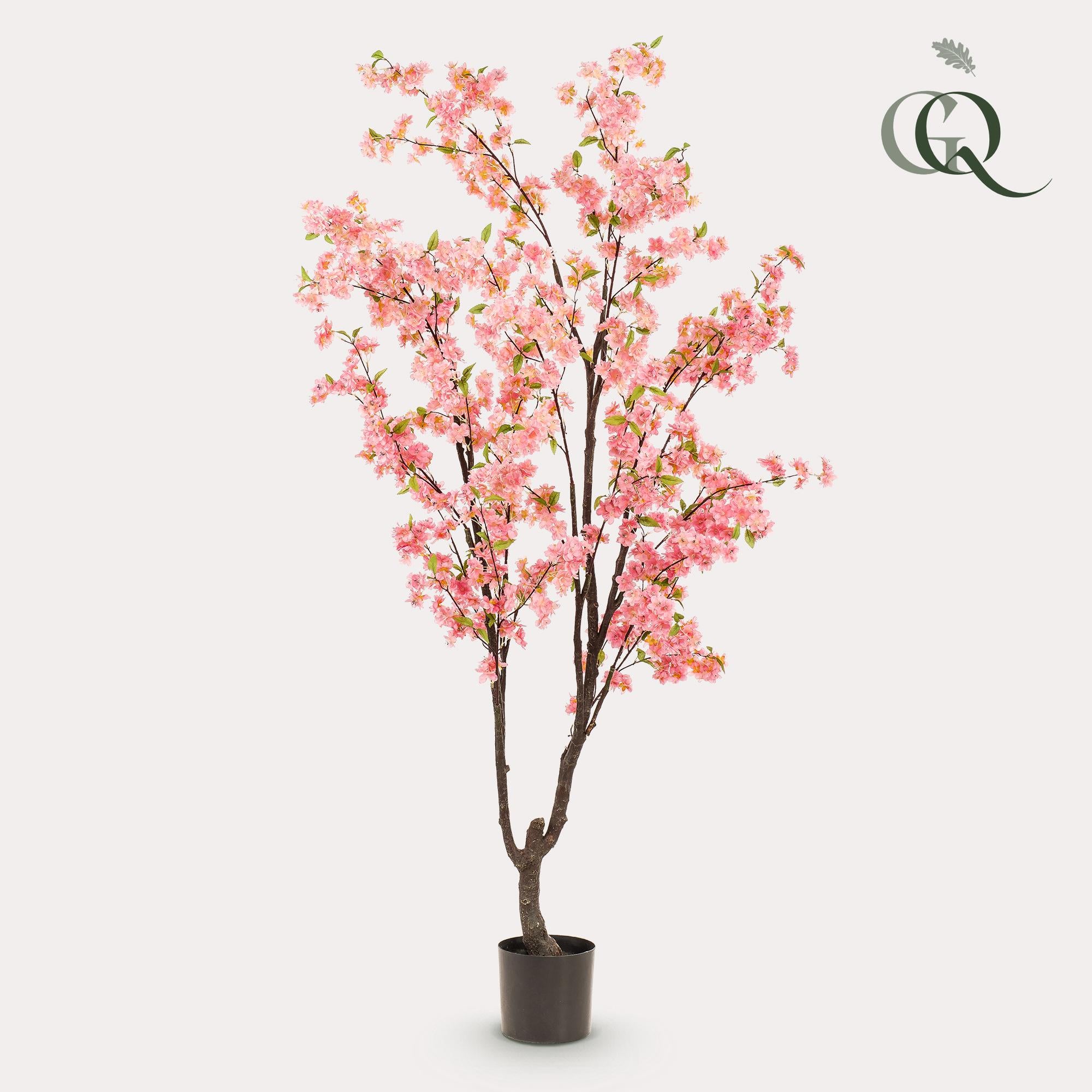 Sztuczna roślina Prunus kwiat wiśni różowy 210 cm – Drzewko dekoracyjne realistyczne – Bez pielęgnacji