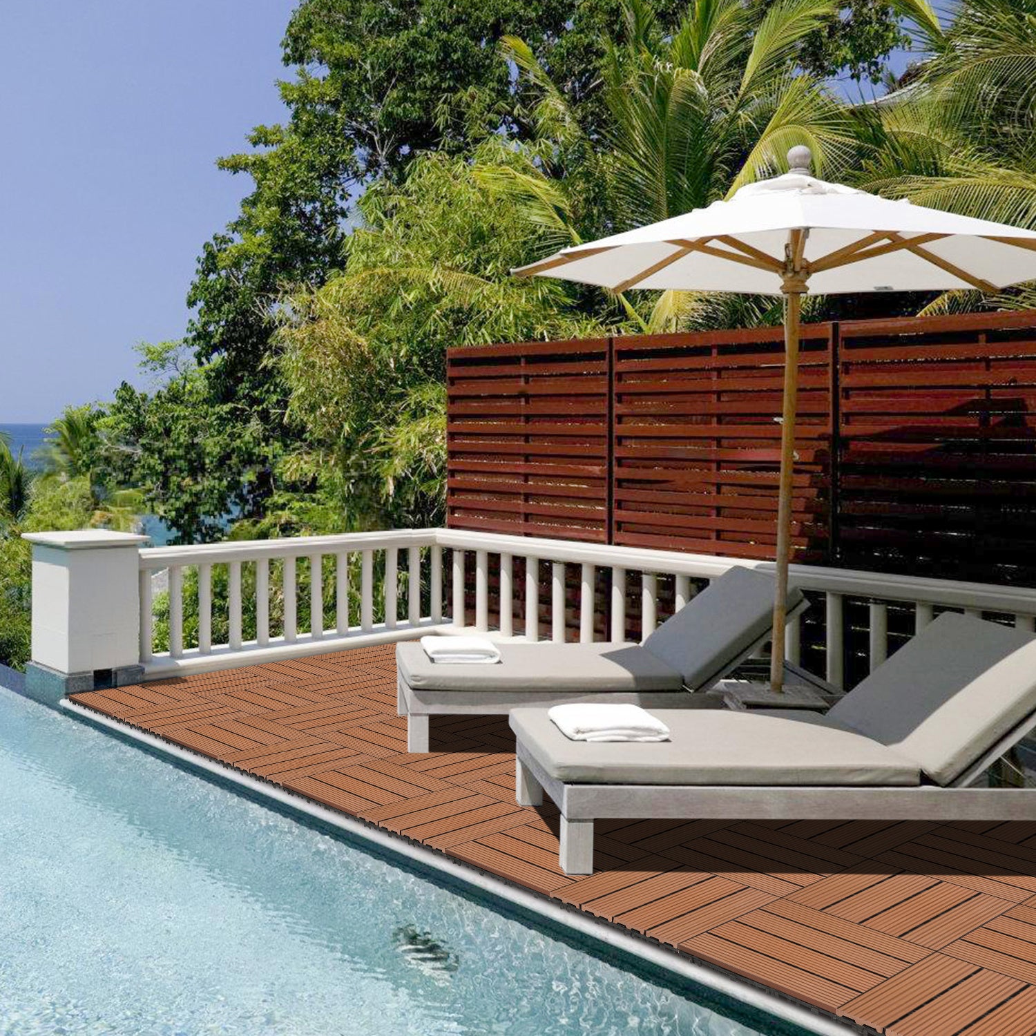 22x Dalles de terrasse WPC pour balcon jardin et allées système de pose par emboîtement entretien simple Marron 30x30CM - 7