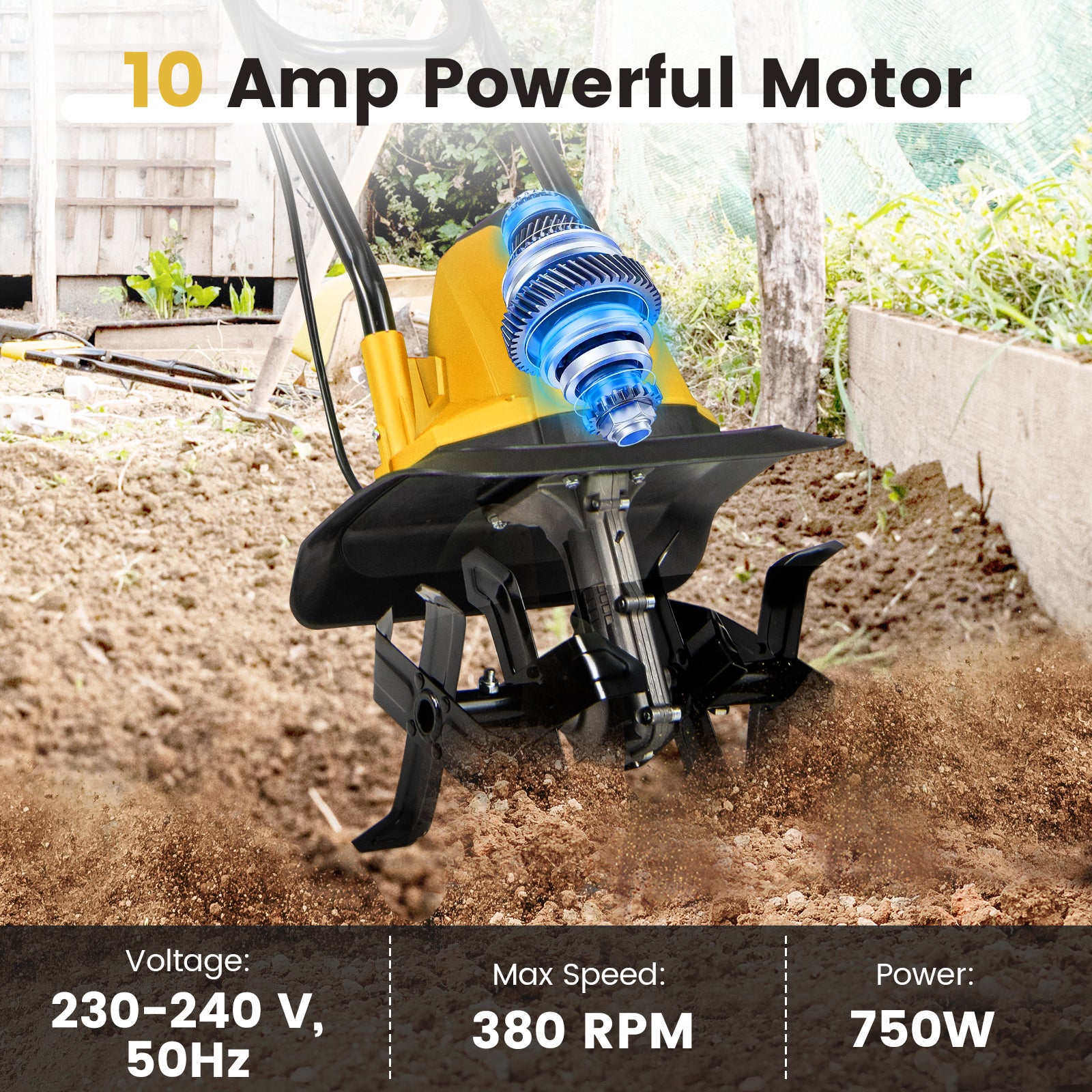 Motozappa Elettrica a Filo, Zappatrice da Giardino con Manico Ergonomico e Motore Forte, Motocoltivatore Pieghevole per Scavare Terreno del Prato (32, - 9