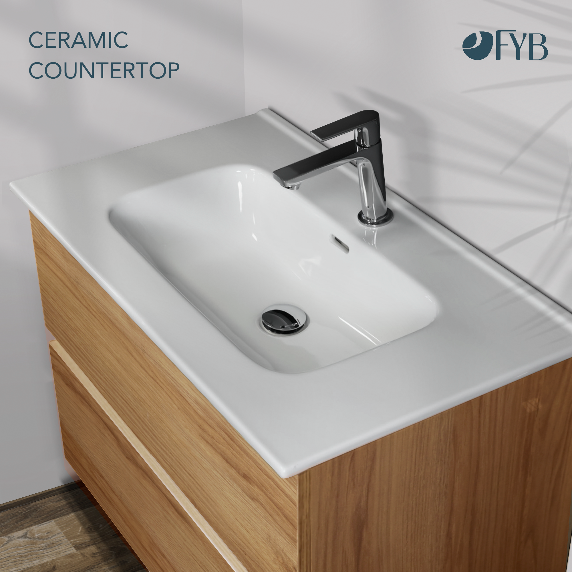 Feel Your Bath, Mobile Bagno PANTER Marrone 80 cm, 2 Cassetti, Lavabo in Ceramica Integrato e Specchio Rotondo LED - 5