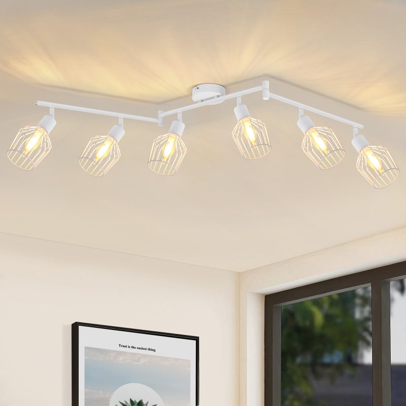 ZMH Lampa sufitowa z 6 żarówkami E14, reflektor w kolorze retro, biały, regulowany w zakresie 350° LED