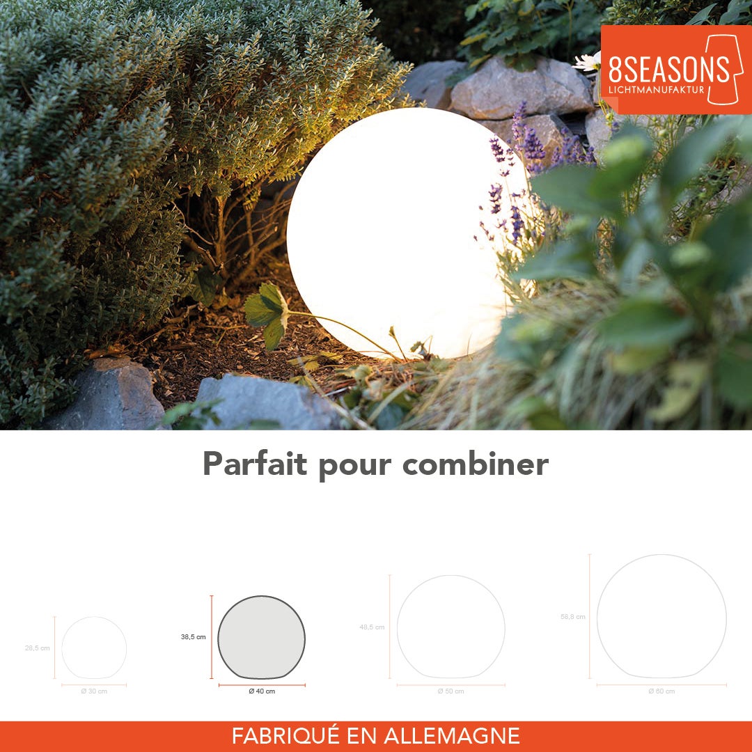 Boule lumineuse Blanc - 40cm - Lampe extérieur solaire - 8 seasons design - 3