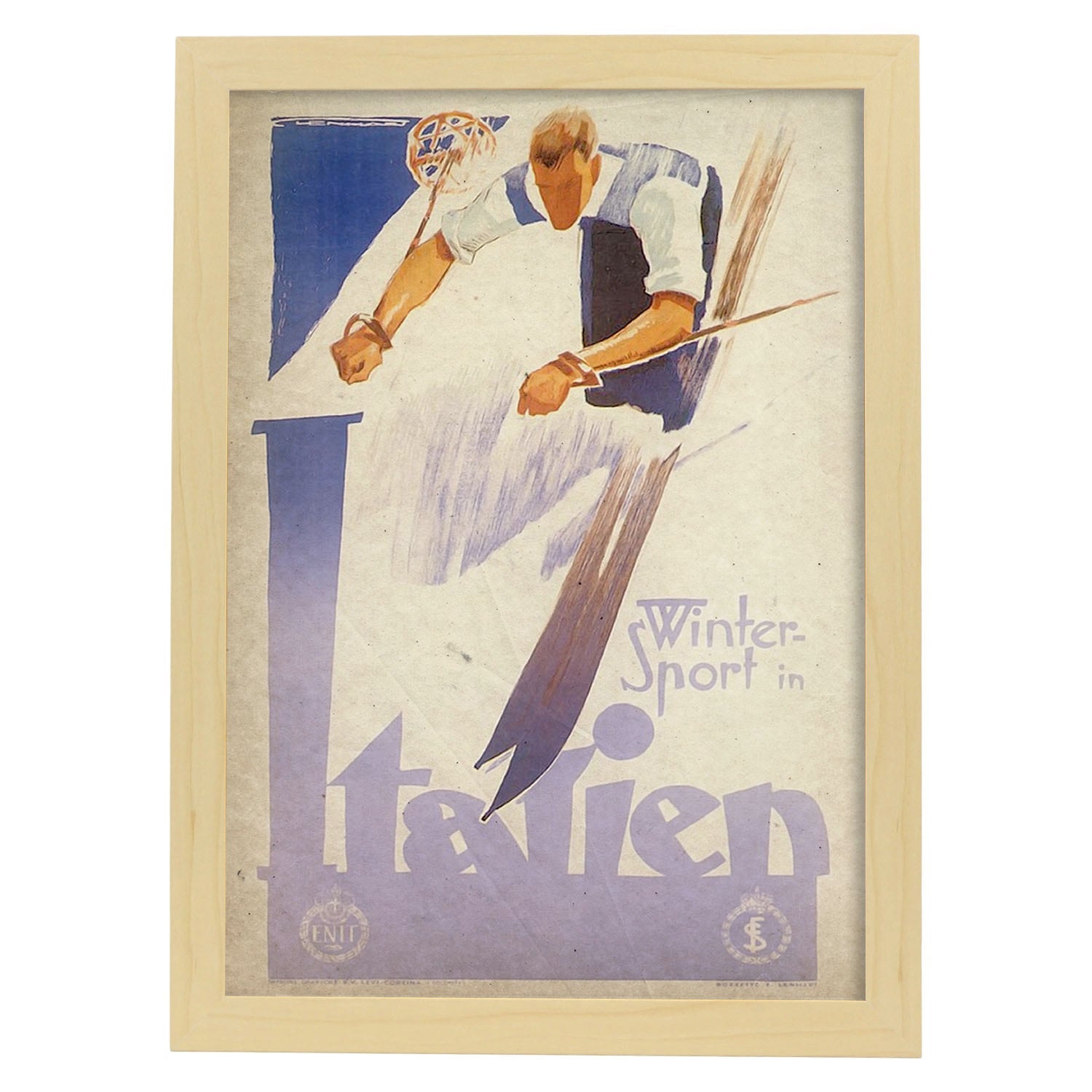Poster vintage de ski en italia. con imagenes vintage y de publicidad antigua. marco blanco a3