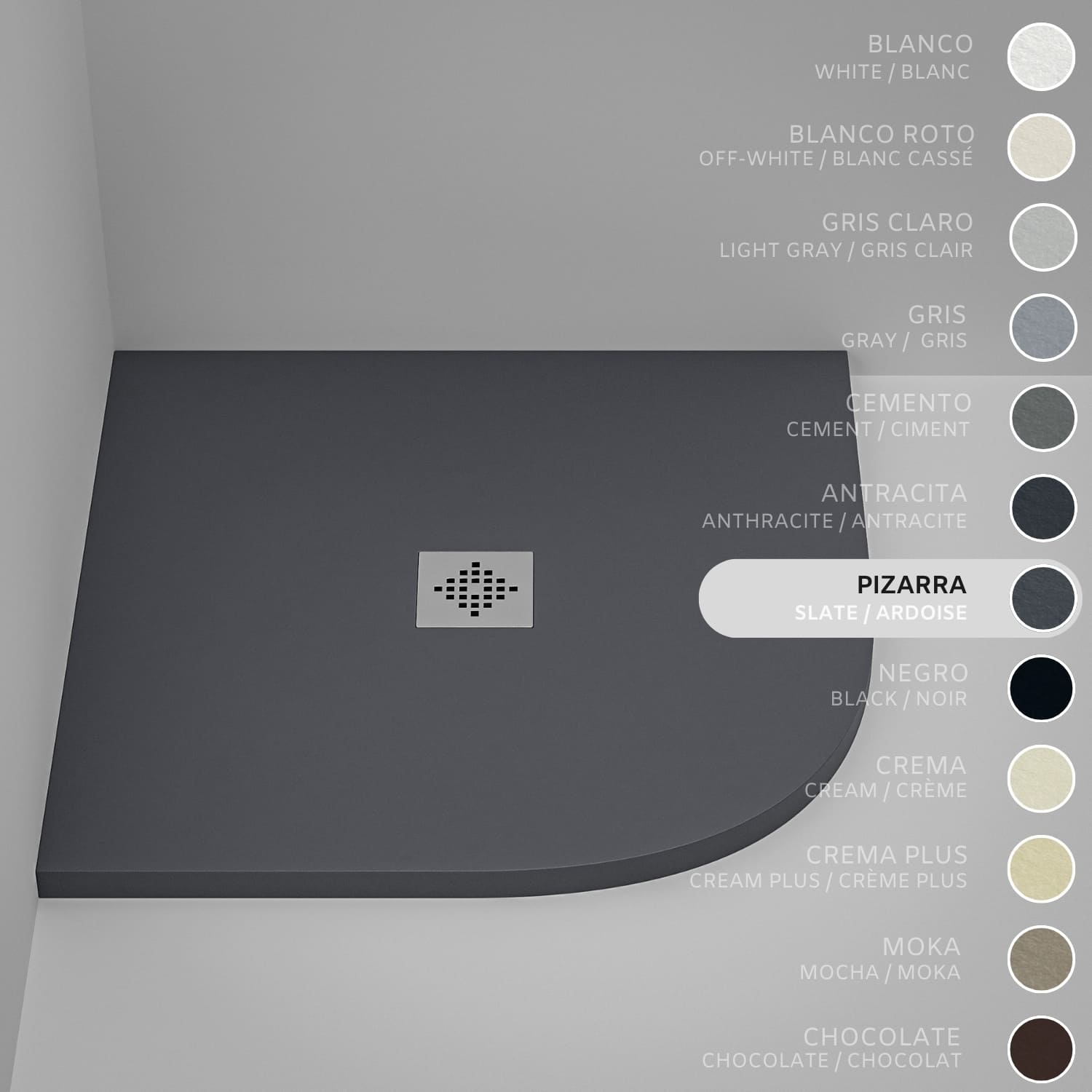 Brodzik półokrągły SOULHOME Żywica i Konglomerat Mineralny Antypoślizgowy 70x70 cm Łupkowy - Kratka Inox