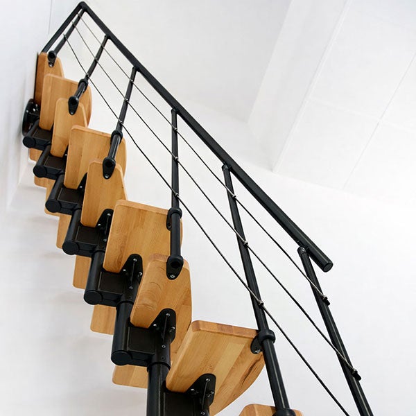 Escalier droit 10 marches - Hauteur à franchir 1.89 à 2.49m- Largeur 65cm - Structure noire et marche hêtre - NIZZA60/I/NH-10 - 6