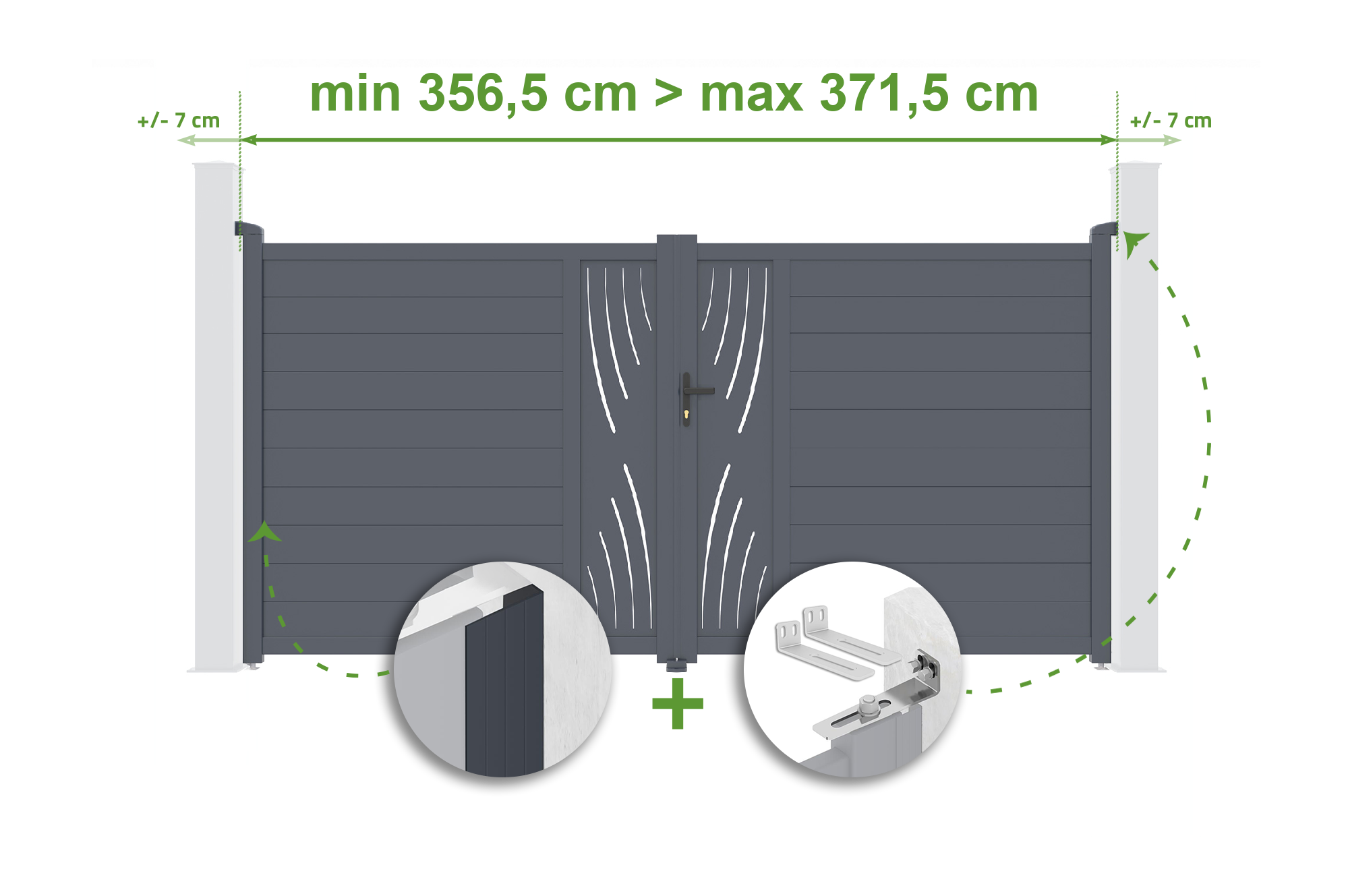 Brama skrzydłowa regulowana szerokość 3,5m VELETA H.180cm szara aluminiowa