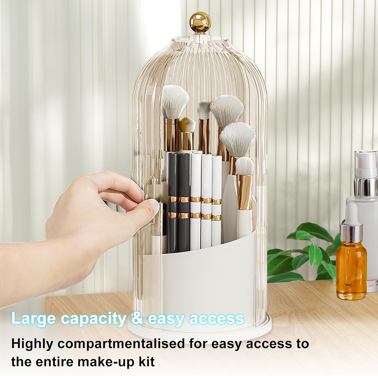 Organisateur de brosse de maquillage transparent anti-poussière rotatif à 360 ° avec couvercle pour coiffeuse salle de bain chambre (transparent) - 3