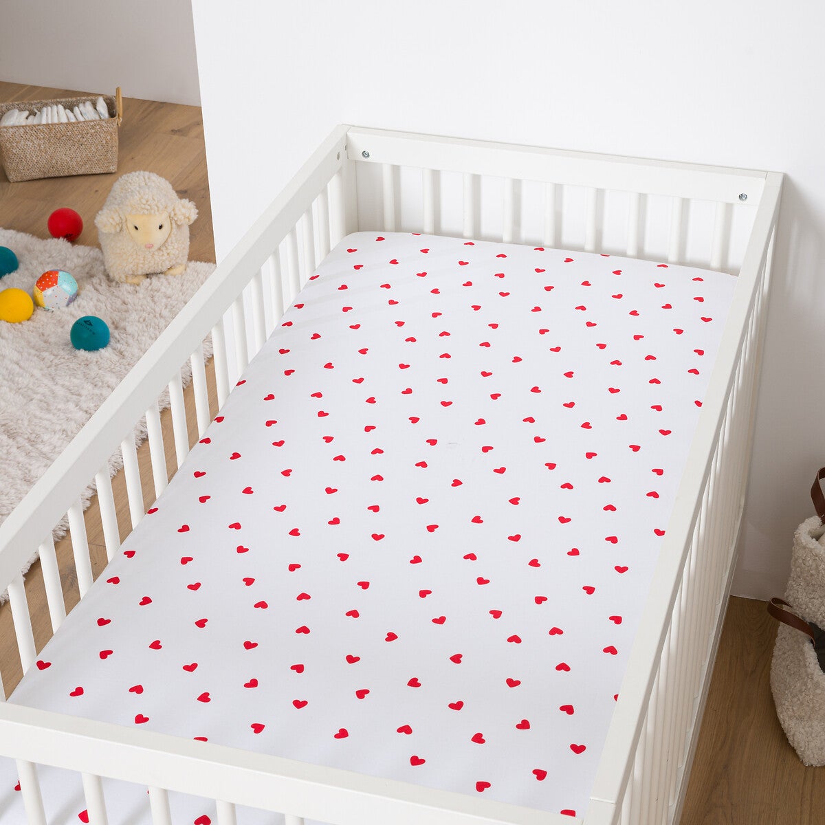 Drap-housse bébé coton, bonnet 17 cm, Scacco Imprimé coeurs 70