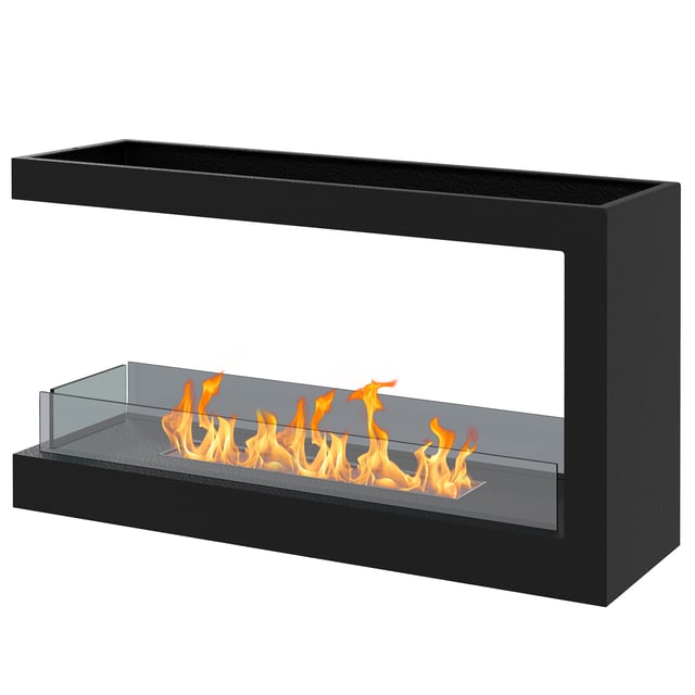 HOMCOM Camino Bioetanolo a 3 Lati con Bruciatore da 2.4L e Durata 4 Ore, Copertura 30㎡, 100x30x55cm, Nero