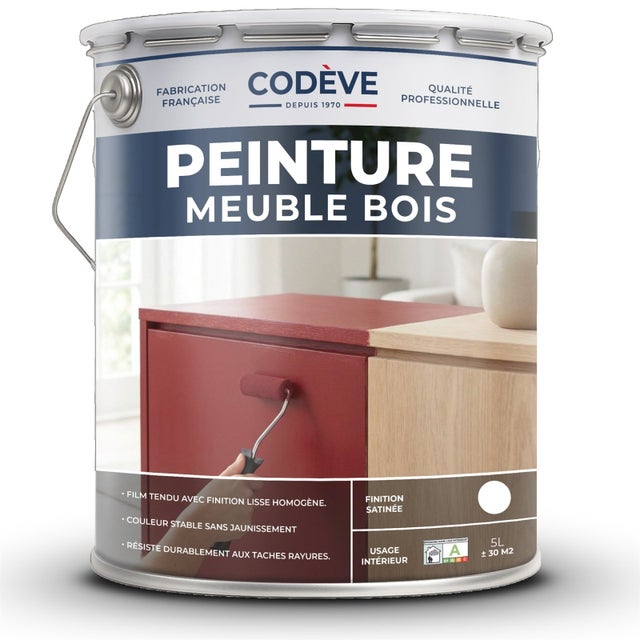 Peinture Meuble Bois - 5 L - Codeve Bois - RAL 7016 - Gris anthracite - Pour La Décoration De Votre Meuble De Cuisine Ou Salle De Bain.