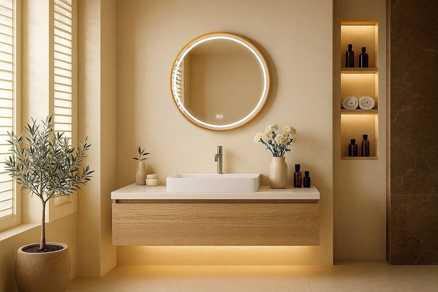Round Line Deluxe lustro w złotej szczotkowanej ramie 60cm