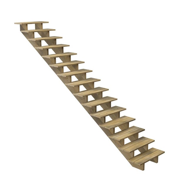 Escalier Bois Exterieur - 15 Marches - Largeur = 80cm - Marches découpables - Sans Contremarches - Pin du Nord - Traité Autoclave